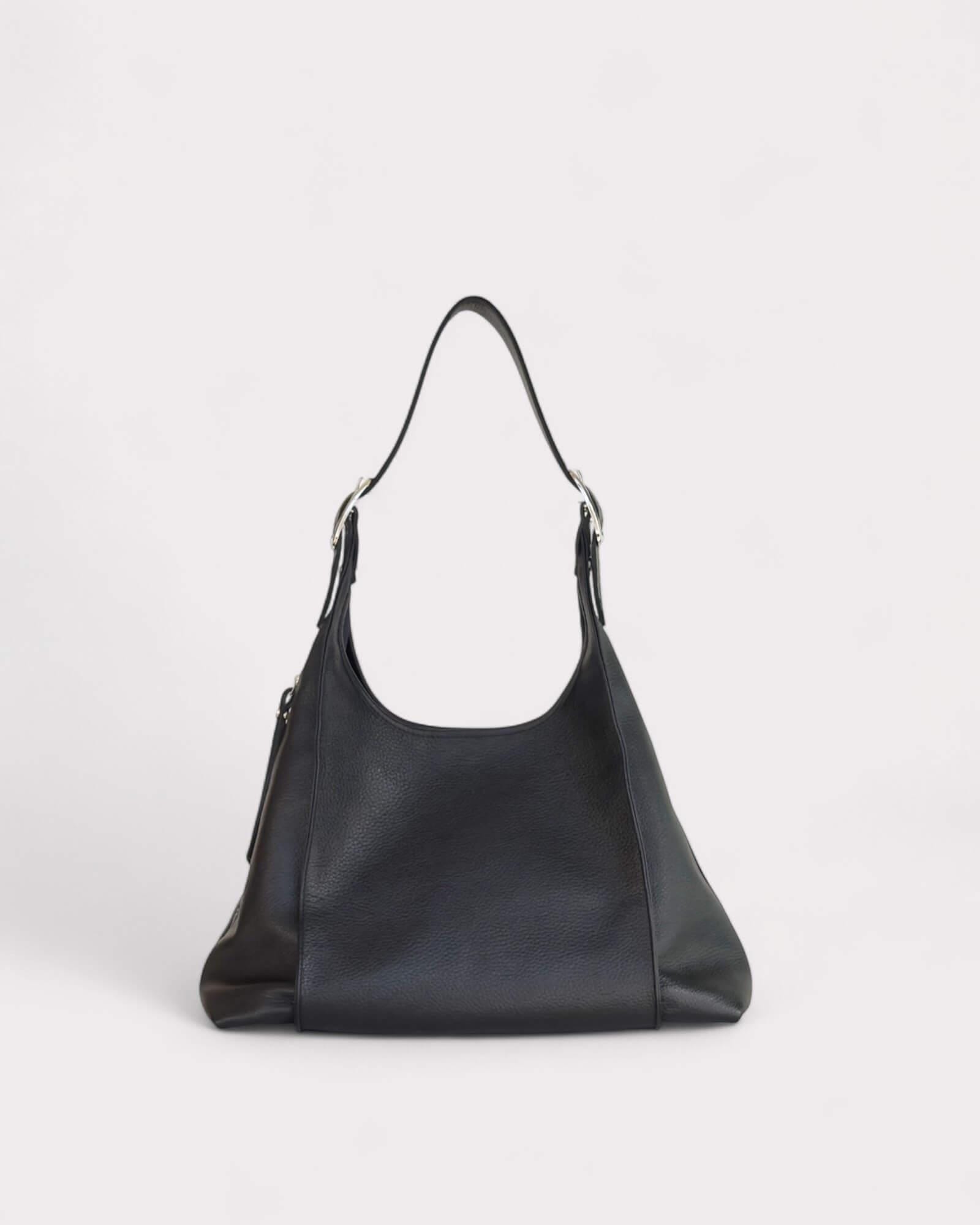 【MORE THAN BLACK】24SS★ LEATHER HOBO BAG Black Leather Hobo Bag -black Hobo Purse -sling Hobo Bag