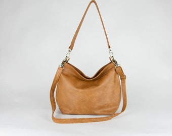 Leren hobo-tas voor dames - leren schoudertas crossbody - Slouchy hobo-portemonnee - crossbody hobo-portemonnee - hobo-tassen met vakken en rits