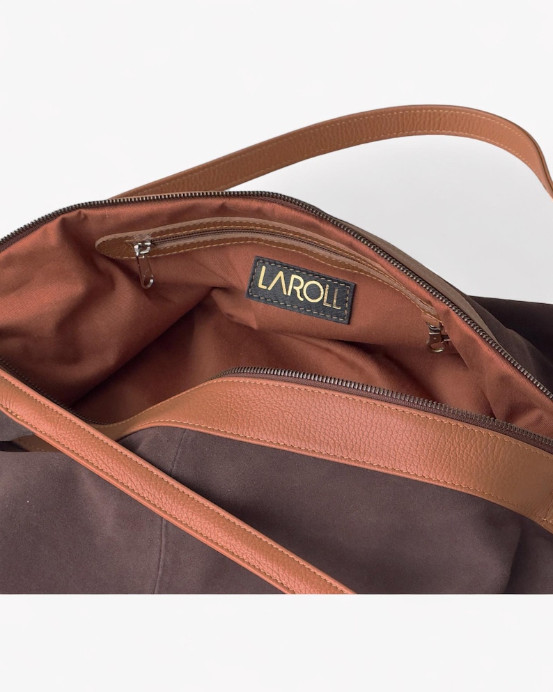 Brown suede leather bag - Large hobo bag - Slouchy handbag - Shoulder bag for women in suede - Oversized shoulder purse - Sling bag - Gift image 9