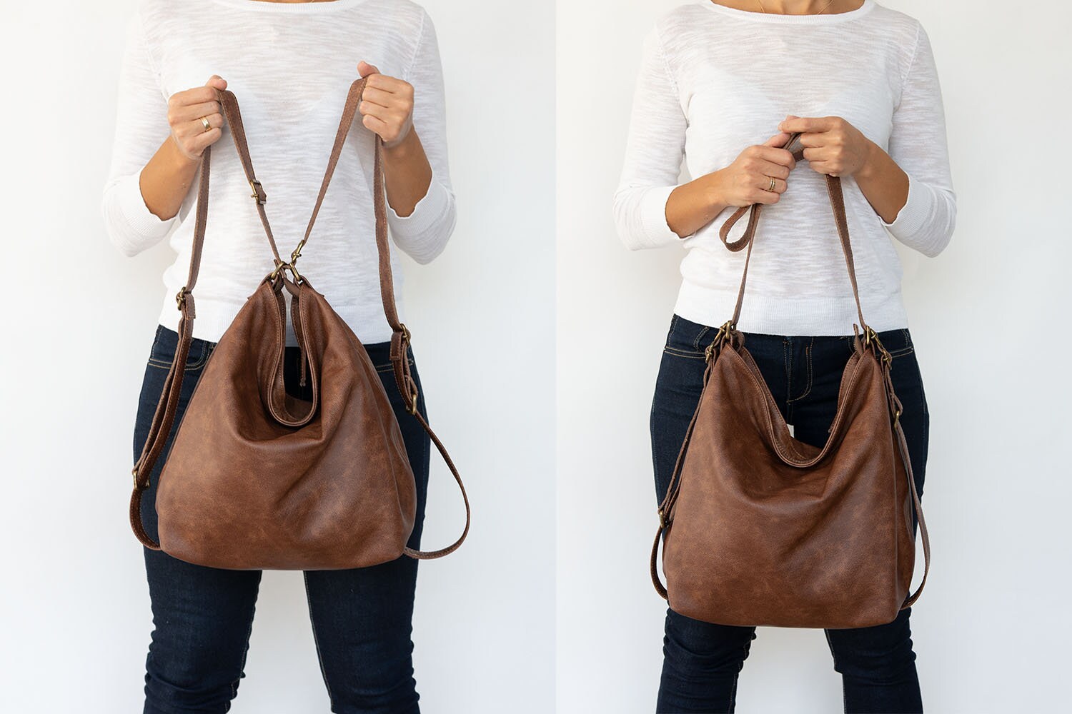 Brown Leather Shoulder Bag - Slouchy Hobo Bag - Convertible  display picture 3