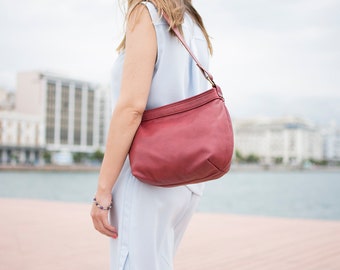 Kleine Hobo Ledertasche - Rote Hobo Geldbörse - Kleine rote Handtaschen - Slouchy Taschen - Crossbody kleine Hobo Tasche - Burgundy weiche Geldbörse - Weiche Umhängetasche