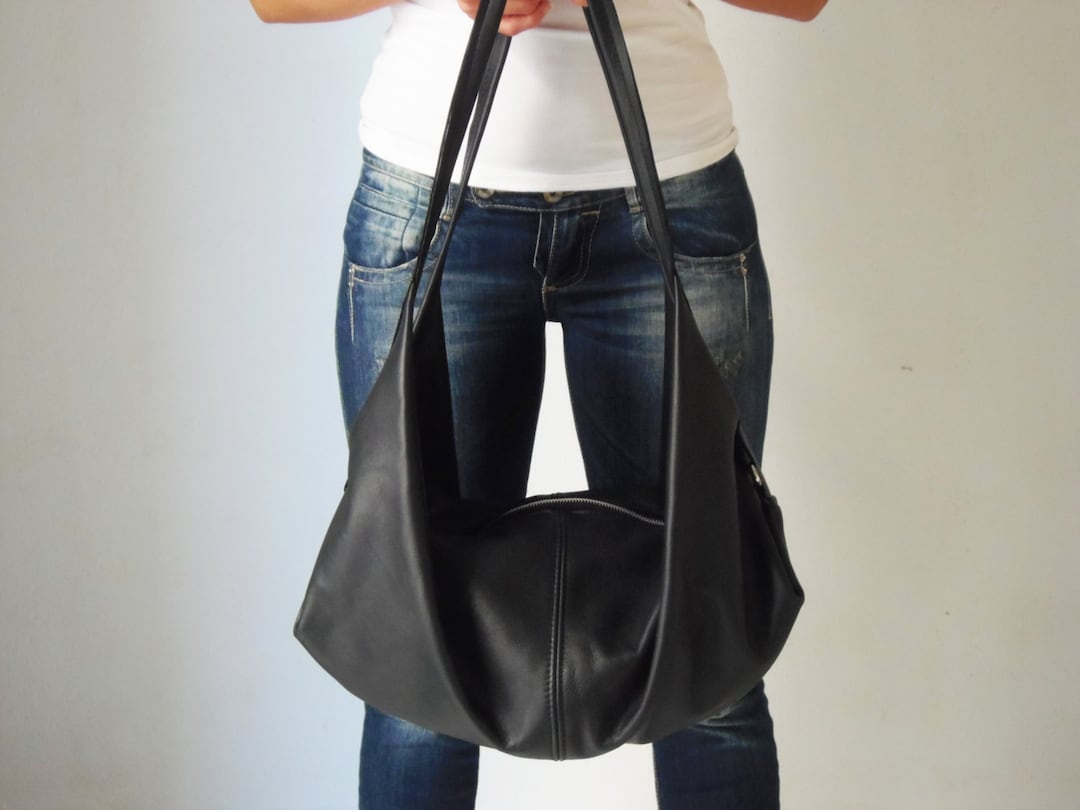 Black Slouchy Hobo Bag for Women Black Shoulder Bag in Soft Leather ...