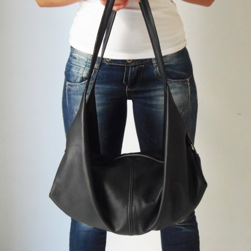 Black Leather Hobo Bag in Soft Leather for Women Crossbody - Etsy