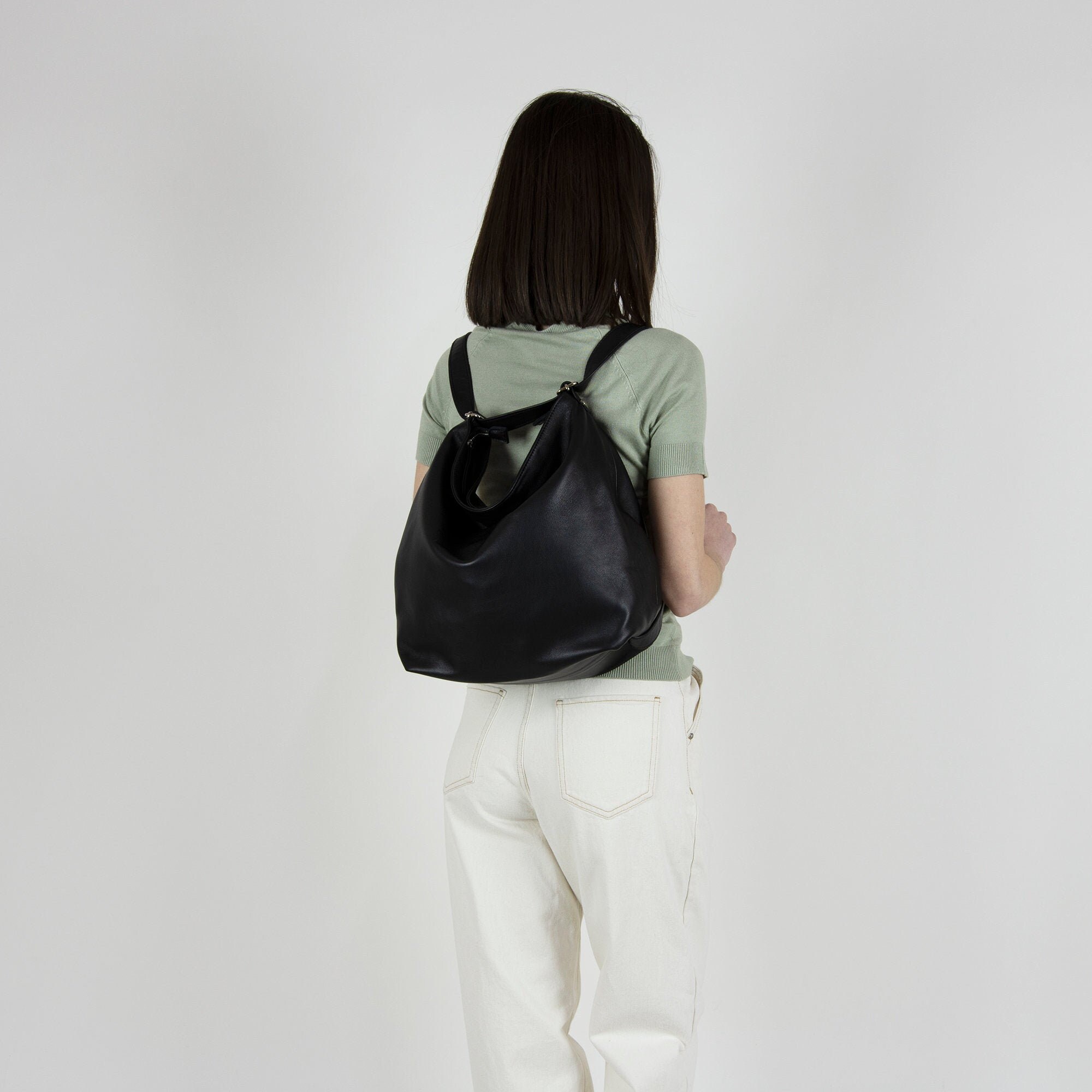 Black Convertible Backpack Purse - Soft Black Leather Bag  display picture 1