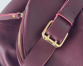 特大レッドレザーバッグ - ラージレザースリングバッグ - レザー