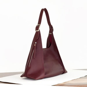 Sac fourre-tout en cuir pour femme - Sac à main fourre-tout avec fermeture éclair - Cabas bordeaux - Sac à bandoulière en cuir - Cabas souple - Sac à bandoulière pour tous les jours