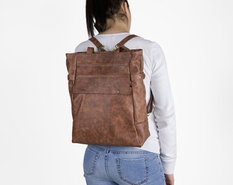 Laptop backpack - Convertible leather backpack - Women leather backpack - Women laptop bag - Brown leather backpack - ARTE bag in brown
