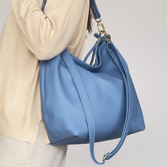 Handgefertigte Ledertasche für Frauen Weiche Slouchy Bag Blaue