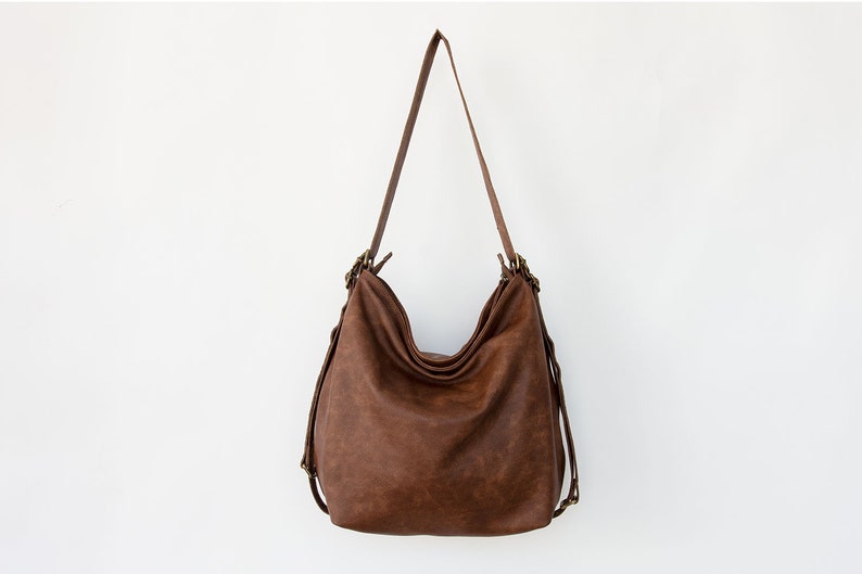 Bolso bandolera de cuero marrón Bolso hobo Slouchy Bolso hobo de cuero convertible Bolso grande y suave para mujer imagen 5