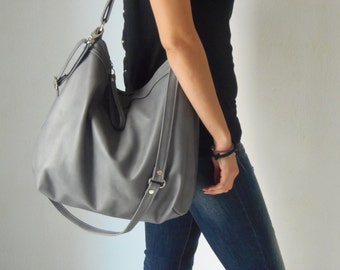 Grey leather  bag -  Leather hobo bag - Soft leather bag - Laptop bag - LARGE HELEN bag