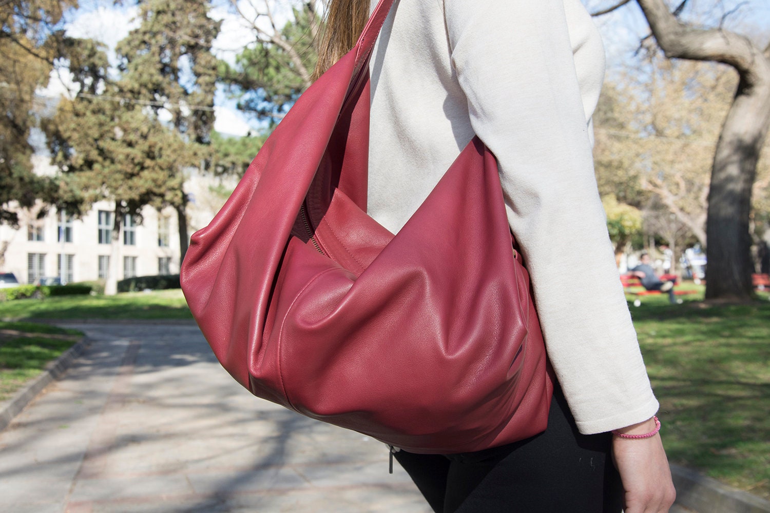 Red Leather Bag - Red Shoulder Women Purse - Large Slouchy  display picture 1