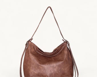 Brown Convertible Leather Hobo Bag – Large 3-in-1 Crossbody, Shoulder & Backpack - Soft Slouchy Handmade Purse, Gift for Her - Laptop Bag