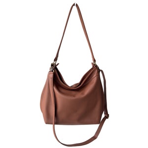 Slouchy crossbody hobo purse - Soft leather hobo bag - Women slouchy handbags - Hobo purses - Cognac brown leather bag - Gift for girlfriend image 1
