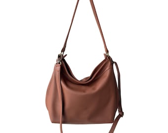 Slouchy crossbody hobo purse - Soft leather hobo bag - Women slouchy handbags - Hobo purses - Cognac brown leather bag - Gift for girlfriend