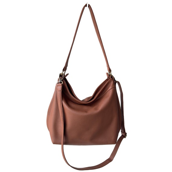 Slouchy crossbody hobo purse - Soft leather hobo bag - Women slouchy handbags - Hobo purses - Cognac brown leather bag - Gift for girlfriend