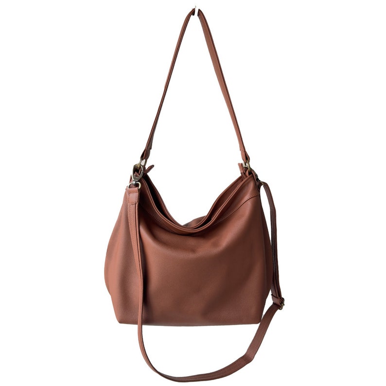 Slouchy crossbody hobo purse - Soft leather hobo bag - Women slouchy handbags - Hobo purses - Cognac brown leather bag - Gift for girlfriend image 1