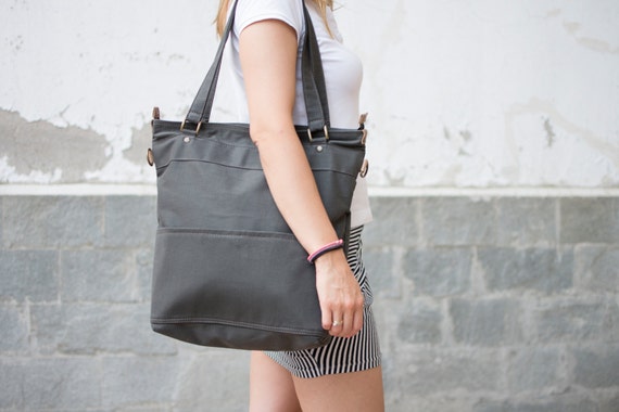 Tote cotton canvas shoulder bag in gray laptop tote bag | Etsy