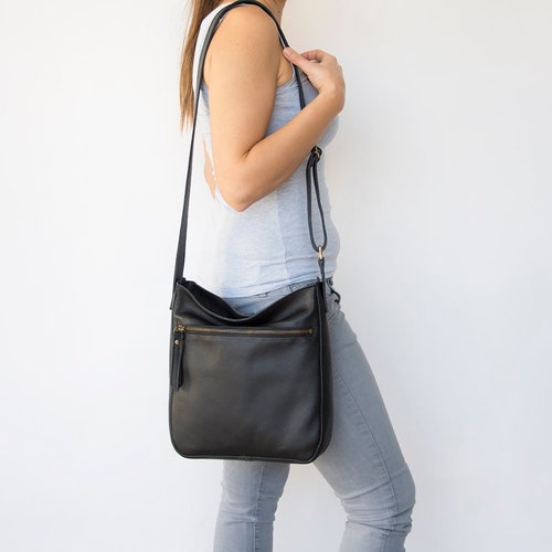 Black Crossbody Bag for Women in Genuine Leather Large - Etsy