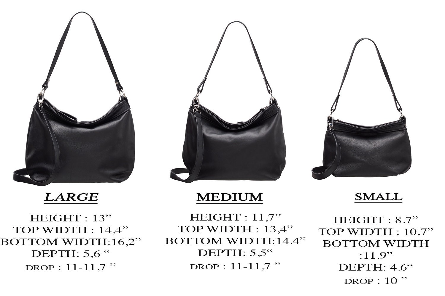 Leather hobo bags COMPARE the 3 sizes available Small Etsy