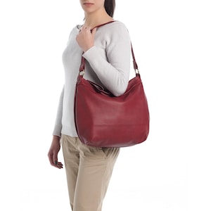 Red leather hobo bag - Large hobo purse - Women's red shoulder bag - Women's laptop bag leather - Soft red handbag - Slouchy shoulder bag
