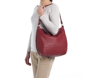 Große Hobo Tasche aus rotem Leder - Große Hobo Tasche - Rote Nappa Leder Hobo Bag - Große Slouchy Schultertasche, Laptop Geldbörse