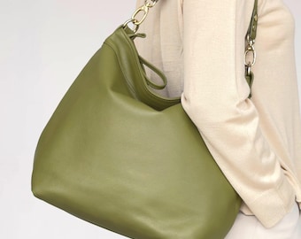 Lässige Hobo-Tasche aus Leder – Weiche Schultertasche aus Vollnarbenleder