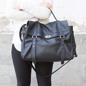 Black leather messenger bag Leather satchel Laptop messenger bag Leather Briefcase MELINA bag image 1