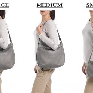 Grey leather hobo bag Hobo purse Leather hobo bag Crossbody bag women Soft shoulder bag women Slouchy purse Gifts for girls image 8