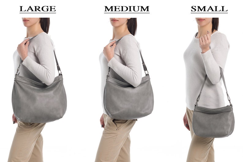 Grey leather hobo bag Hobo purse Leather hobo bag Crossbody bag women Soft shoulder bag women Slouchy purse Gifts for girls image 8