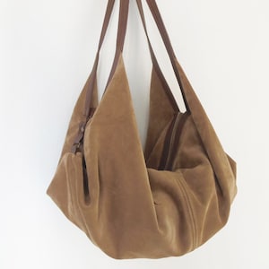 Large leather shoulder bag - Hobo bag - Slouchy leather bag - Soft leather bag - Suede bag - Convertible bag - DeLUNA handbag