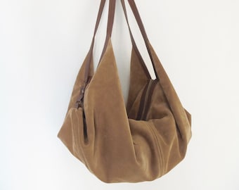 Large leather shoulder bag - Hobo bag - Slouchy leather bag - Soft leather bag - Suede bag - Convertible bag - DeLUNA handbag