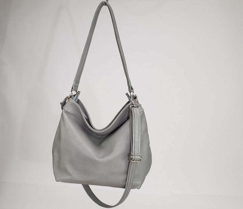 Grey Leather Hobo Bag Hobo Purse Leather Hobo Bag MEDIUM Etsy