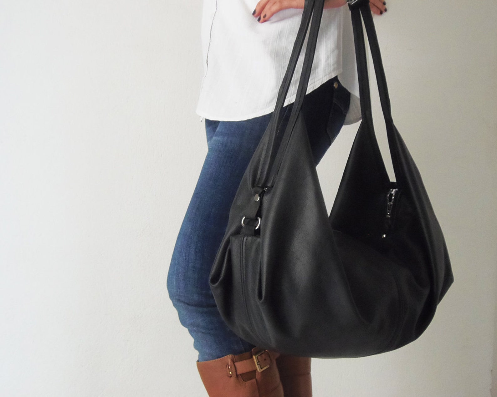 Black Leather Bag Soft Leather Bag Slouchy Leather Bag - Etsy