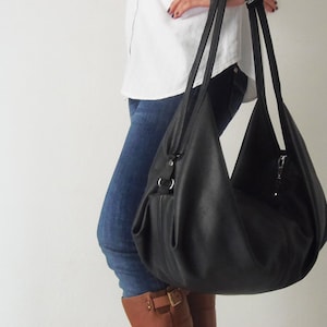 Black leather bag Soft leather bag Slouchy leather bag Large women leather purse Leather Handbag DeLUNA bag image 7