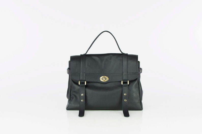Black leather messenger bag Leather satchel Laptop messenger bag Leather Briefcase MELINA bag image 4
