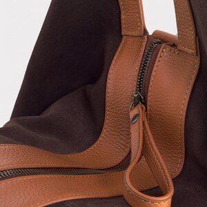 Brown suede leather bag - Large hobo bag - Slouchy handbag - Shoulder bag for women in suede - Oversized shoulder purse - Sling bag - Gift image 11