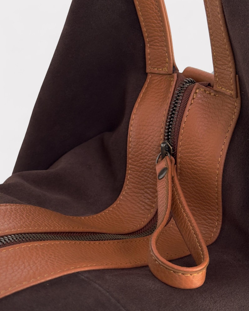 Brown suede leather bag - Large hobo bag - Slouchy handbag - Shoulder bag for women in suede - Oversized shoulder purse - Sling bag - Gift image 11