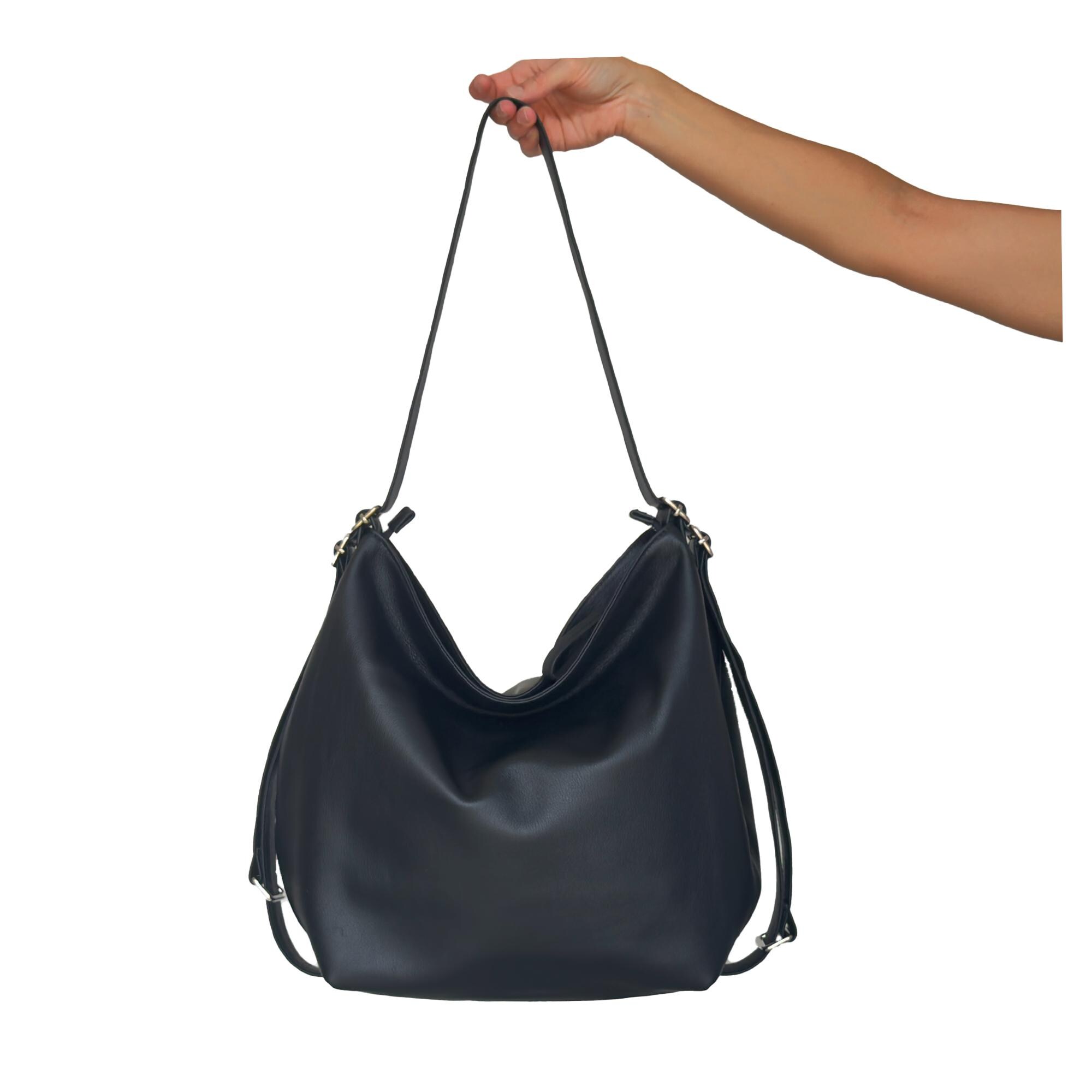 Black Convertible Backpack Purse - Soft Black Leather Bag 