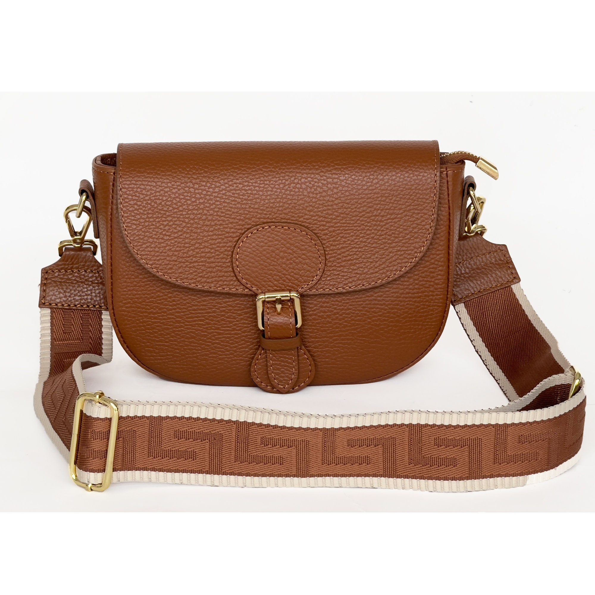 Flap Bag With Top Zip - Flap Crossbody Leather Bag - Tan