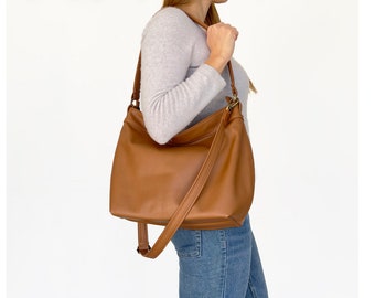 Tan slouchy shoulder bag in soft leather -  Women cross body hobo purse - Leather hobo bag - Women's large slouch purse - Soft shoulder bag