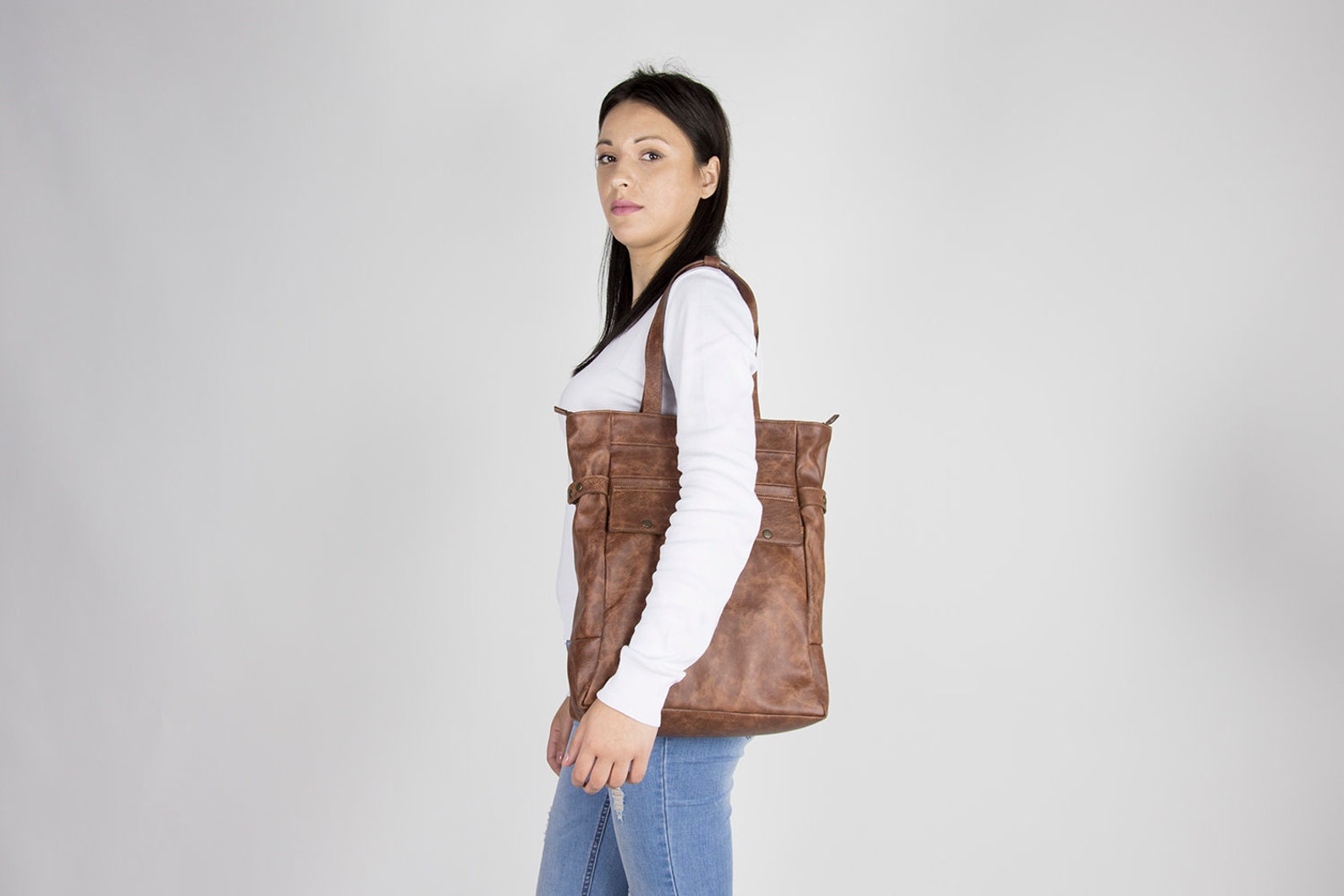 Brown Leather Tote Bag Convertible Bag Leather Tote Women - Etsy