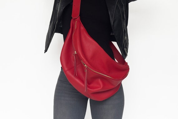 Fanny Packs for Women Leather Sling Bag Crossbody Large Fanny Pack Oversized Waist Bag Red Leather Bags Extra Large Bum Bag Women Etsy