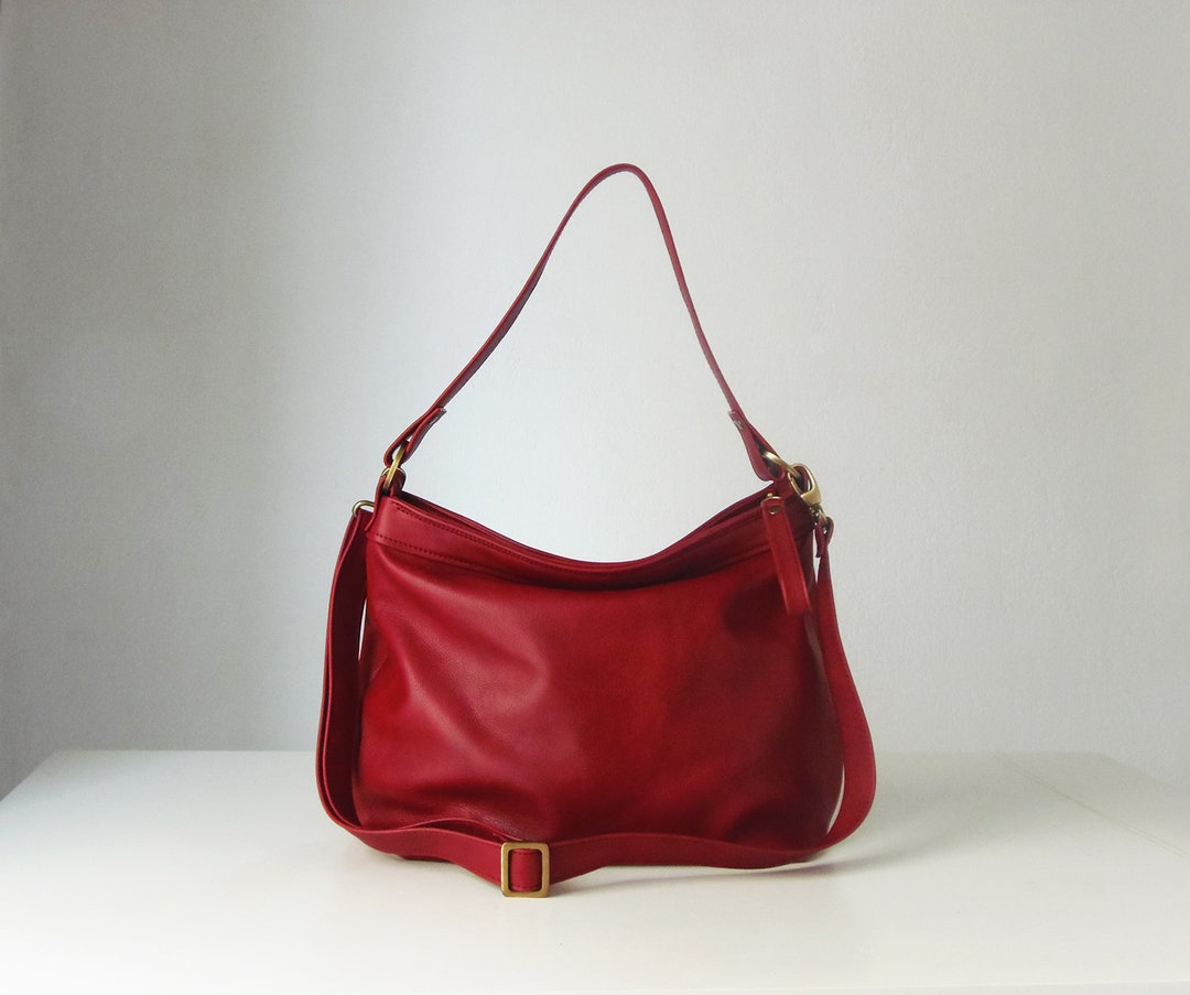 Red Leather Bag - Soft Leather Bag - Leather Hobo Bag - Red  display picture 3