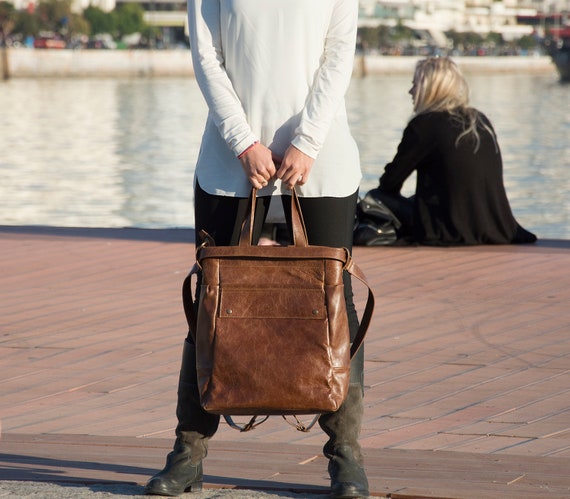 Brown Convertible Backpack Purse Convertible Tote Bag 