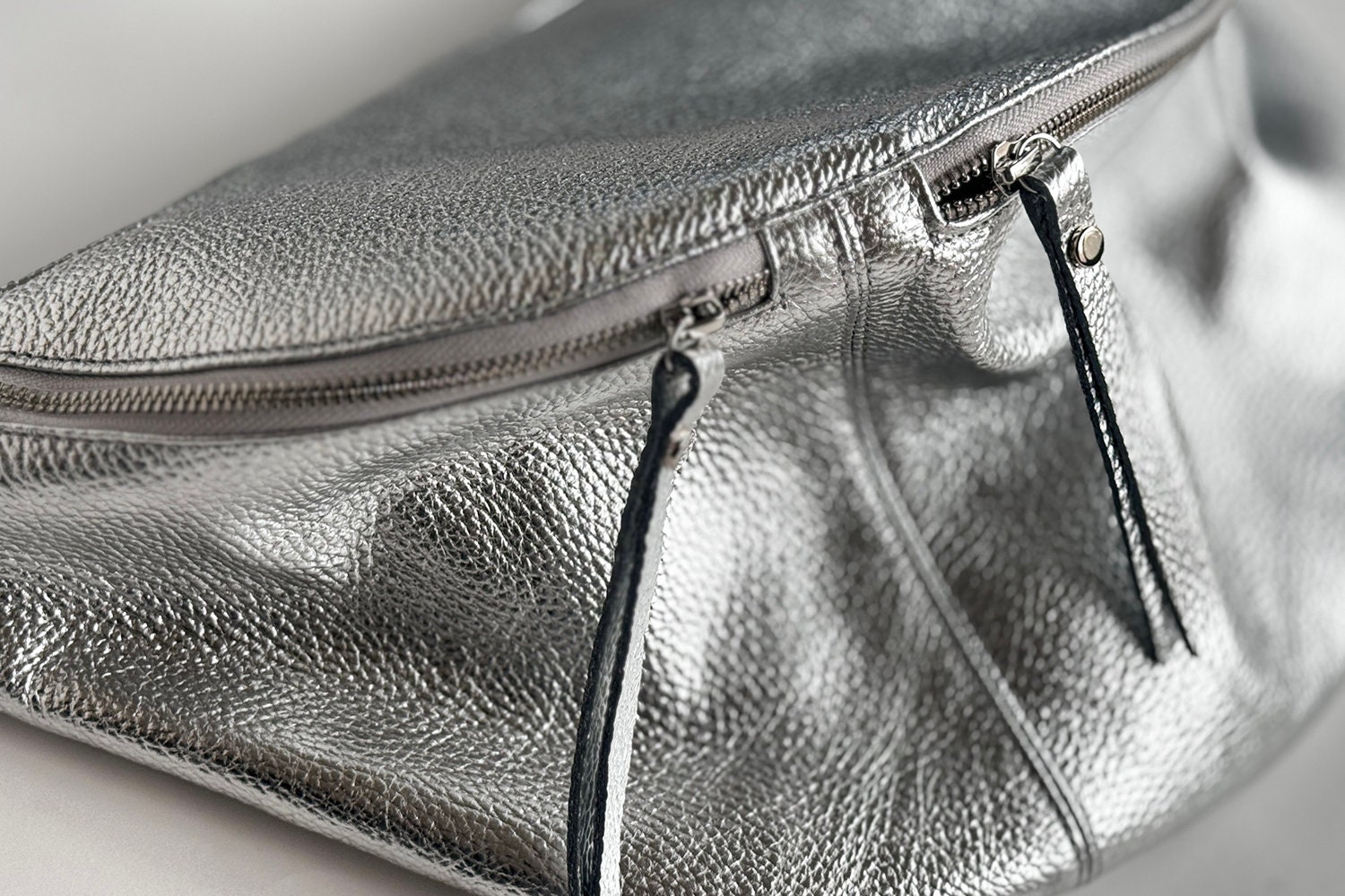 Large Metallic Silver Fanny Pack - Oversized Sling Bag for Women