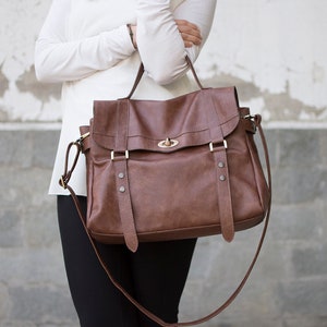 Sac à main - Besace - Cartable en cuir - Sacoche pour ordinateur portable pour femme - Porte-documents en cuir - Sac en cuir - Cadeau pour elle - Sac de bureau