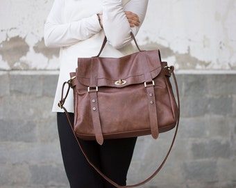 Messenger bag leather - Leather satchel - Women satchel laptop bag -  Leather briefcase - Leather bag - VINTAGE  look - MELINA bag