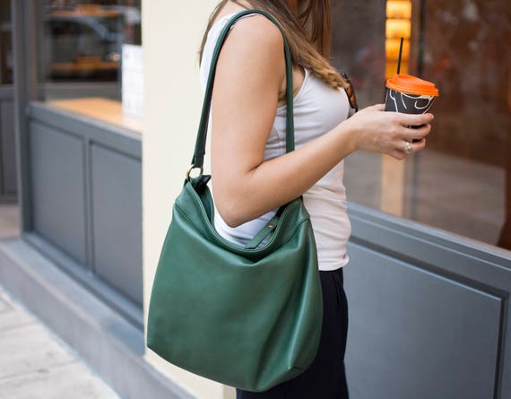 Hobo handbag, Lambskin, green — Fashion