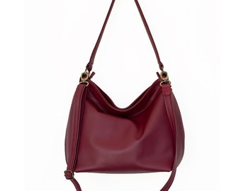 Red Leather Hobo Bag - Italian Pebbled Shoulder Purse - Slouchy & Soft Women's Handbag