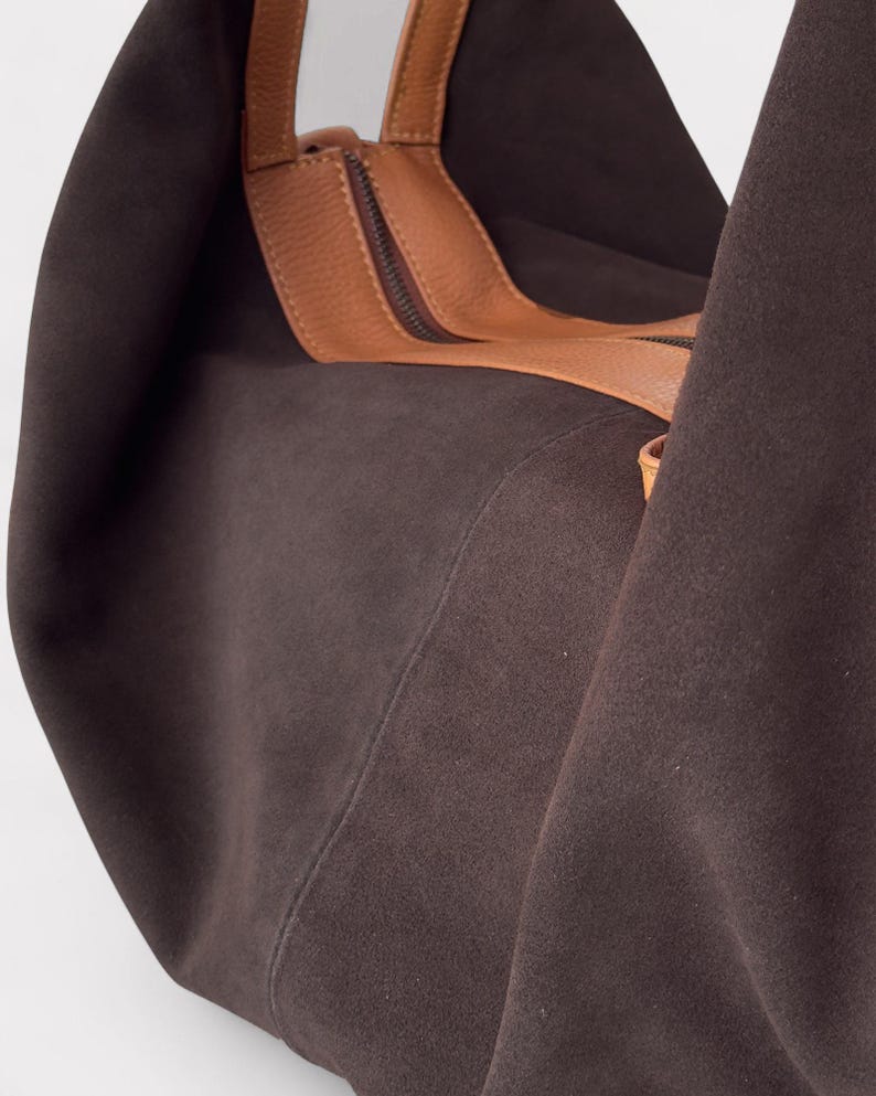 Brown suede leather bag - Large hobo bag - Slouchy handbag - Shoulder bag for women in suede - Oversized shoulder purse - Sling bag - Gift image 3